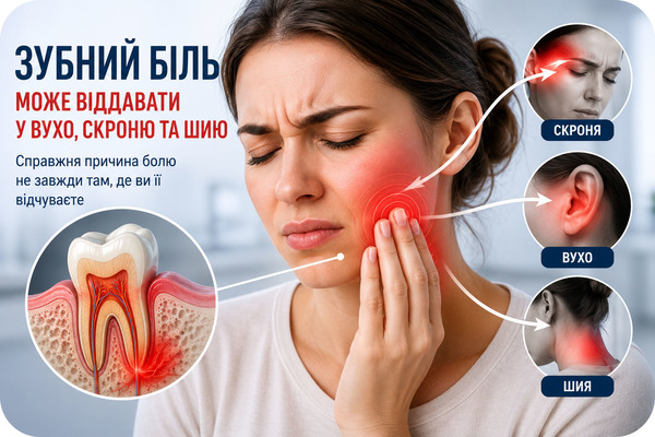 Чому зубний біль може віддавати у вухо, голову та шию
